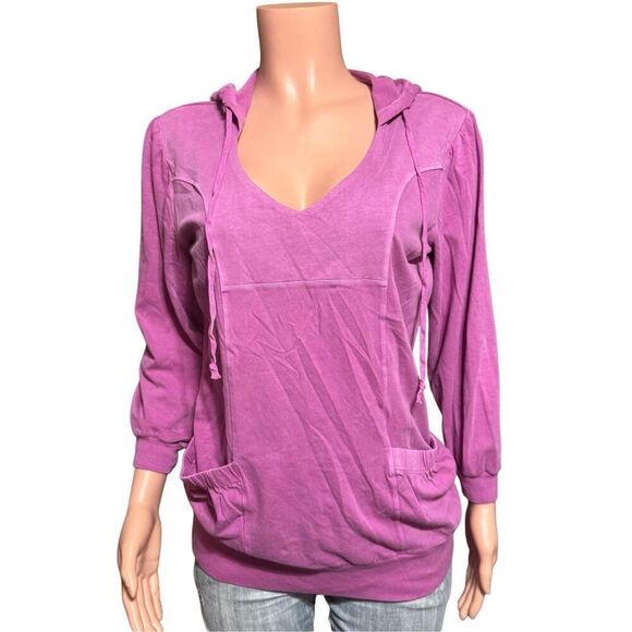Pulp Women's long sleeve purple v-neck drawstring hoodie top L - Picture 1 of 6